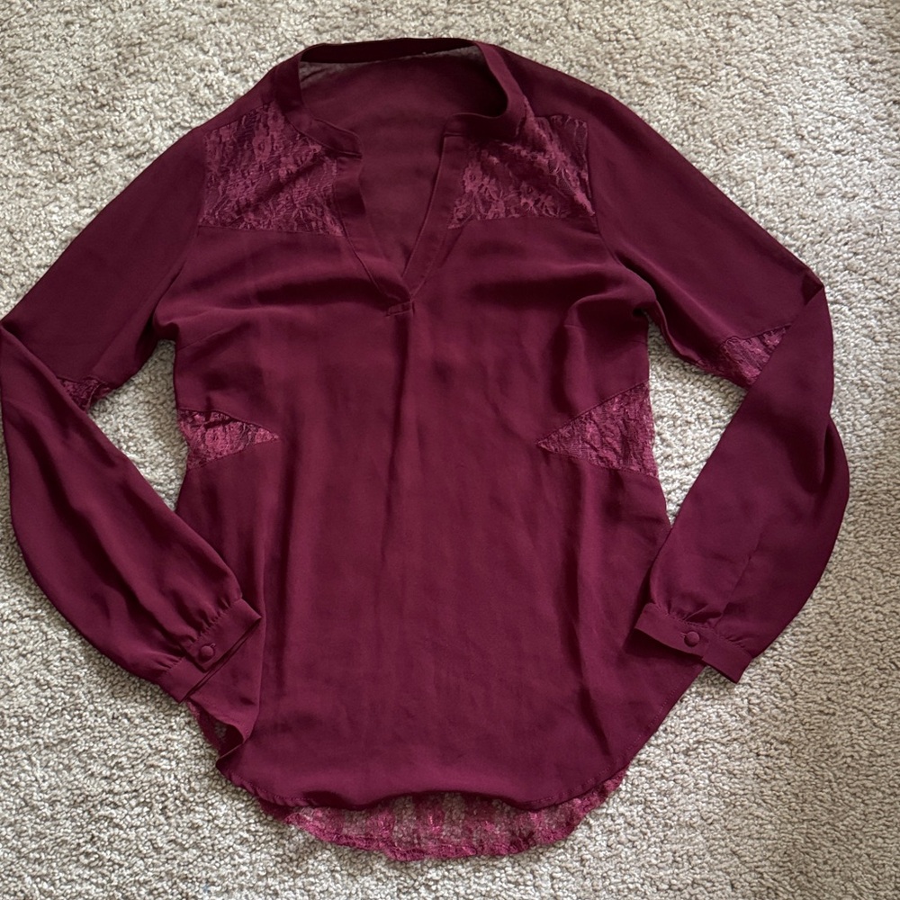 Chic Burgundy Lace Women's Blouse